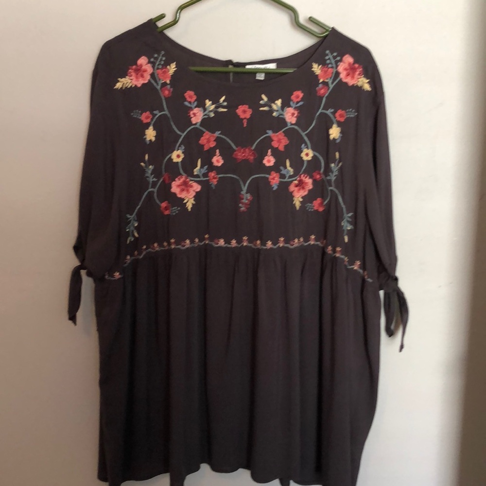 Embroidered Top with Tie Sleeves